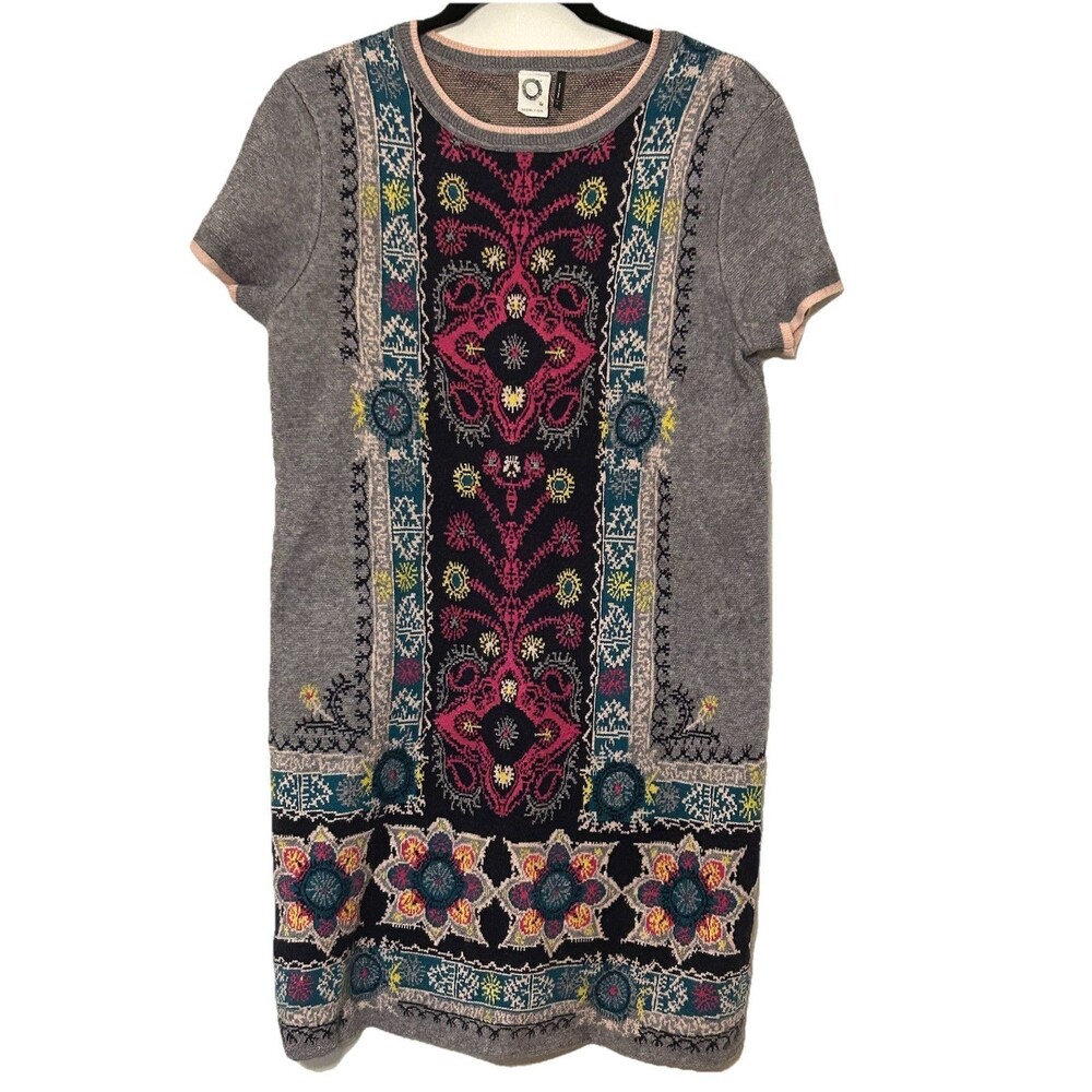 Anthropologie kaleidescope Short Sleeve Sweater Dress Gray And Pink Size S